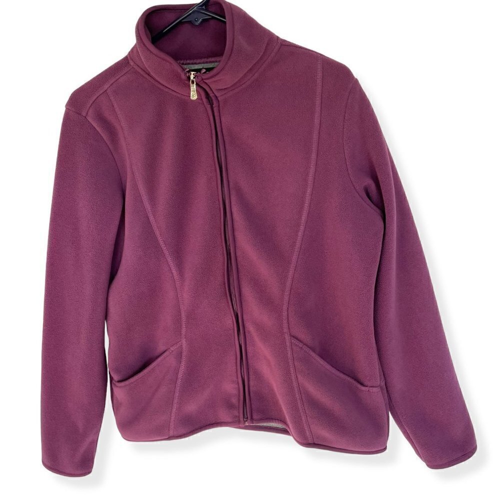 E-Studio Fleece Jacket Women's Size Large Zip Front Washable Warm in Plum Cozy